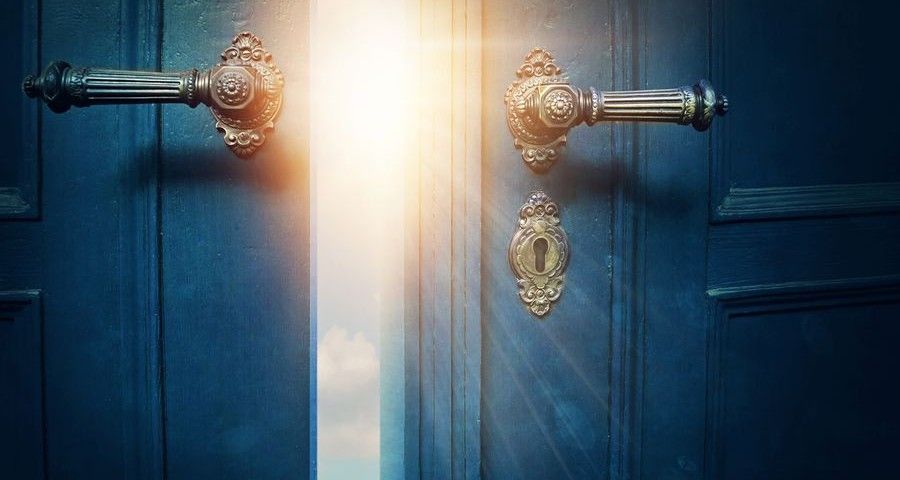 Open blue door and sunshine