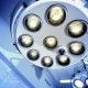 Two surgical lamps in operation room. Blue cast light represent purity and clinical mood. Useful file for your hospital brochure, medical article and other purpose.