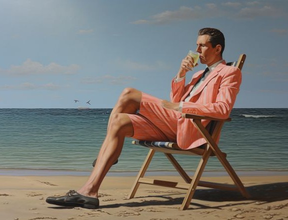 hombre con traje en la playa