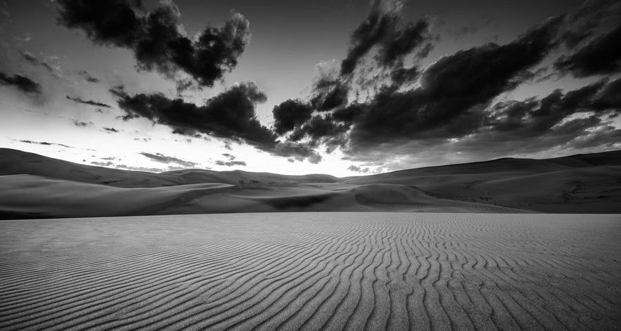 Dramatic Sky over desert dunes Black and White Landscapes Photography