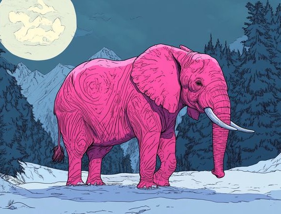 elefante rosa nieve